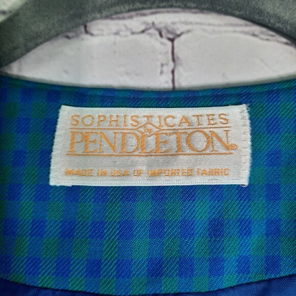 Vintage Pendleton Turquoise Blue Houndstooth Single Button Blazer - Picture 7 of 13